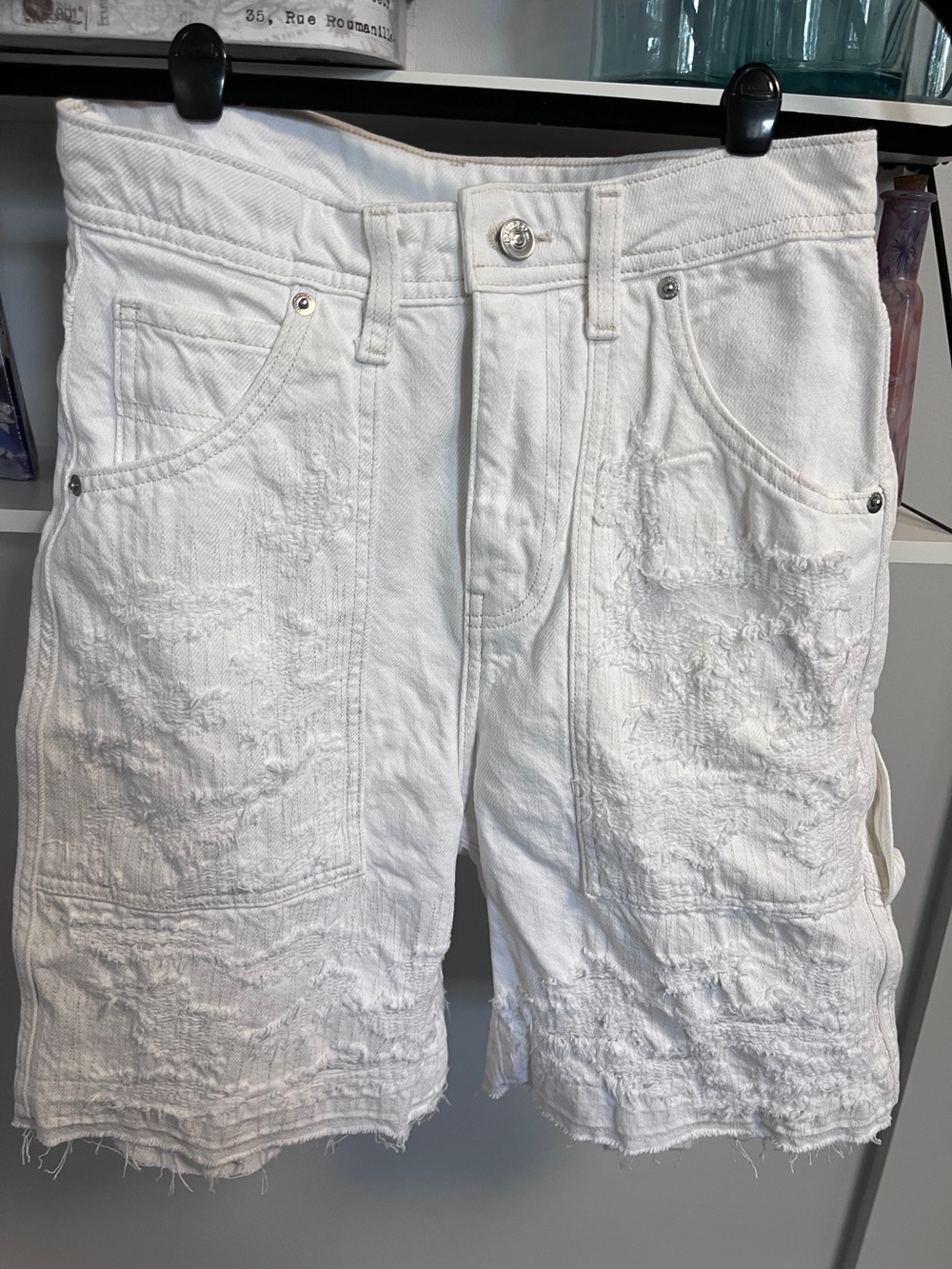 White Distressed Denim Bermuda Shorts